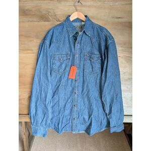 Stetson Western Shirt Mens L Blue Denim Long Sleeve Collar Snap Metal Button NWT